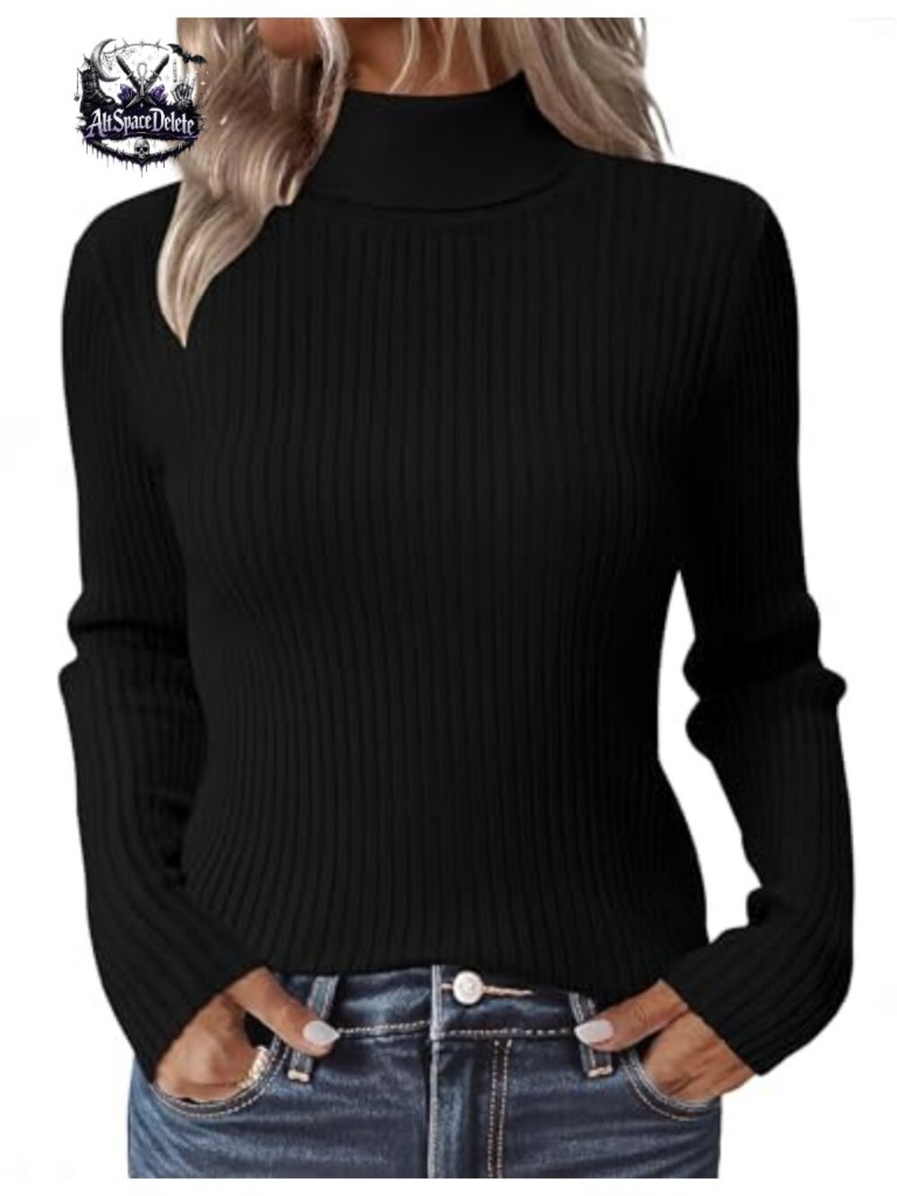 Women's Ribbed Turtleneck Sweater Slim Fit Long Sleeve Pullover